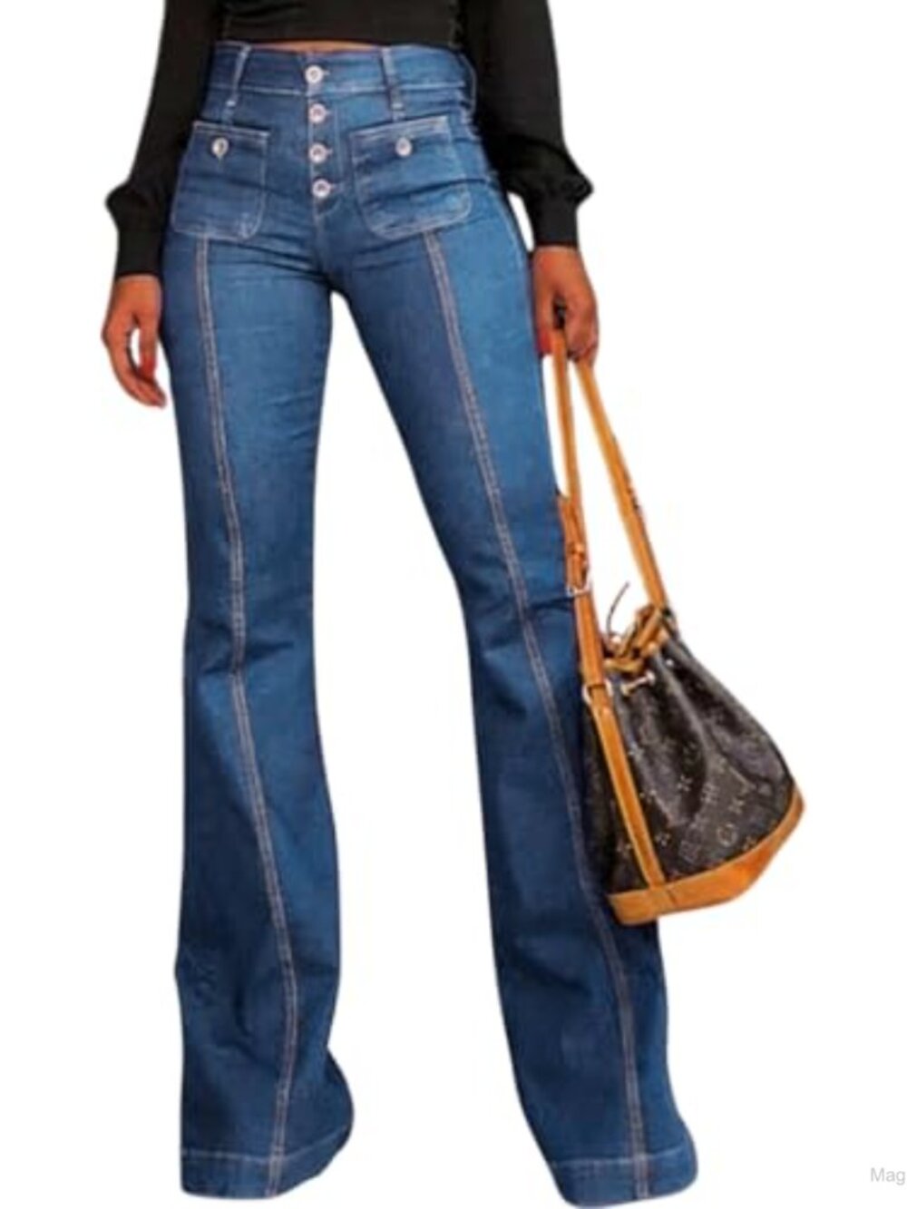 Women's Flare Bell Bottom High Waist Stretch Bootcut Denim Jeans with Pocket